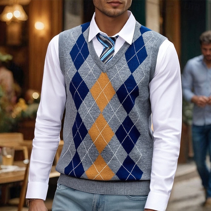 Gabriel | Argyle V-Neck Sweater Vest