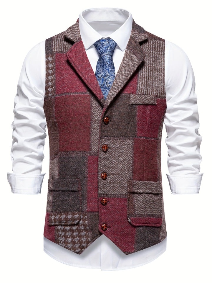 Benedict | Patchwork Vest with Herringbone Pattern
