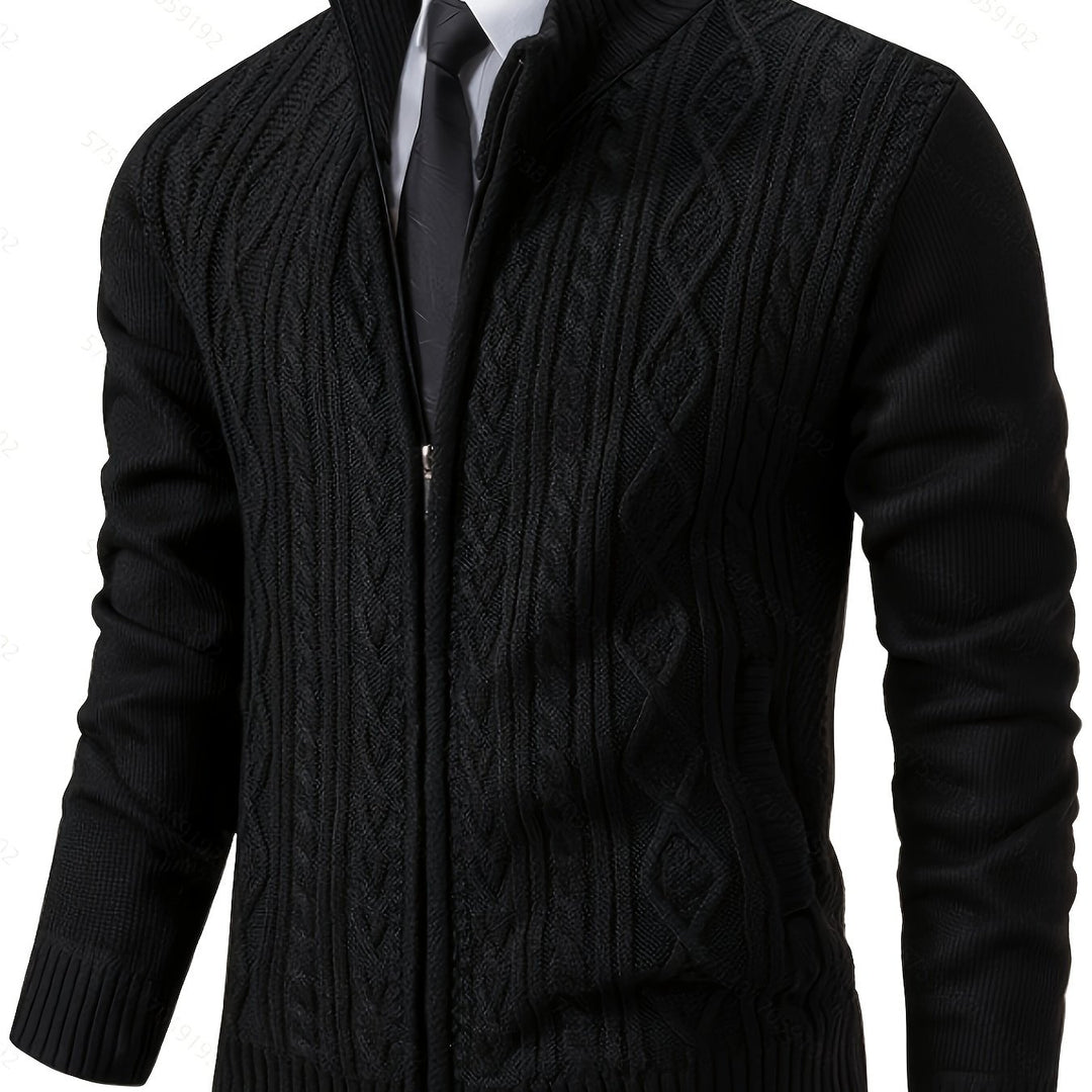 Edmund | Textured Stand-Collar Zip Cardigan