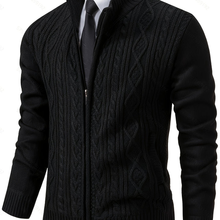 Edmund | Textured Stand-Collar Zip Cardigan