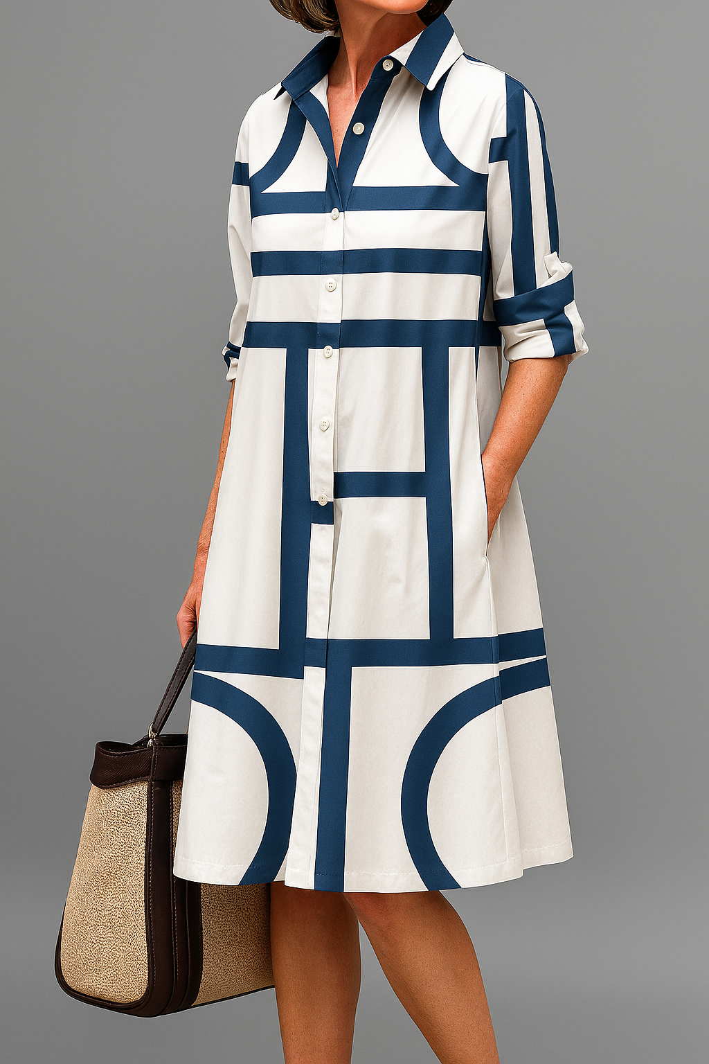 Amira | Sophisticated Pattern Collar Midi Dress