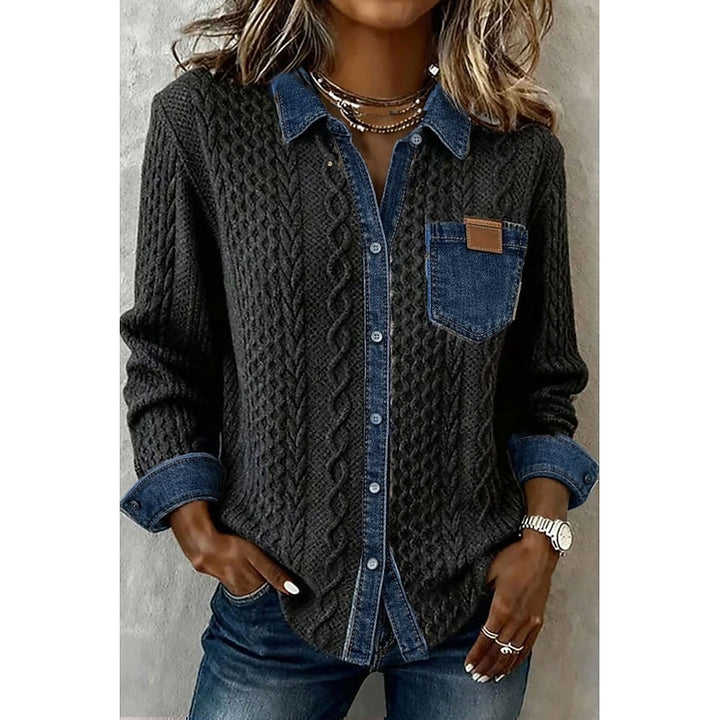 Genevieve | Textured Panel Button-Up Shirt