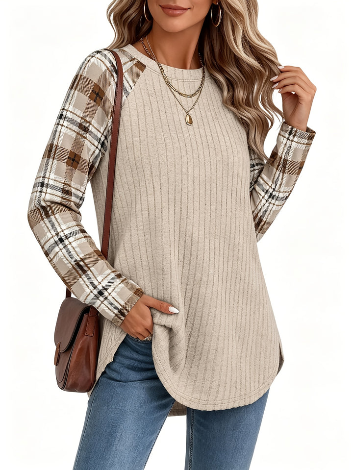 Audrey | Ribbed Check-Sleeve Top