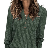 Noelle | Ribbed V-Neck Button Top