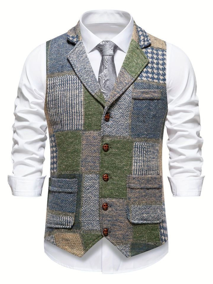 Benedict | Patchwork Vest with Herringbone Pattern