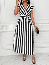Valerie | Striped Dress with Lotus Leaf Sleeves Dress