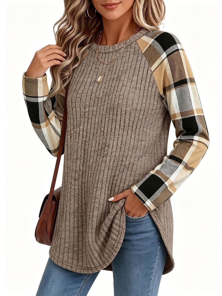 Audrey | Ribbed Check-Sleeve Top