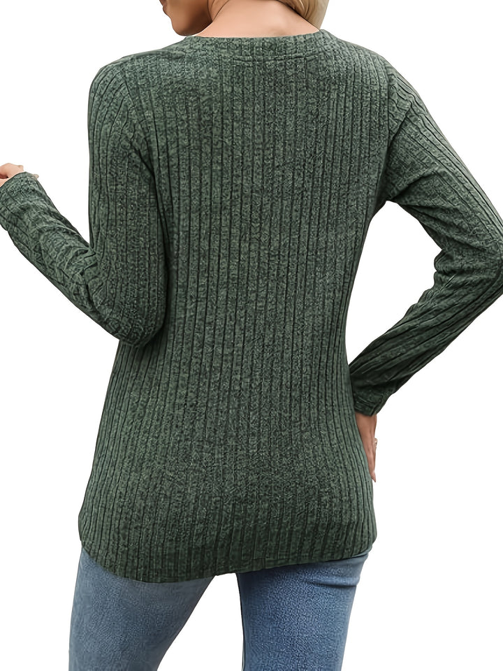 Noelle | Ribbed V-Neck Button Top