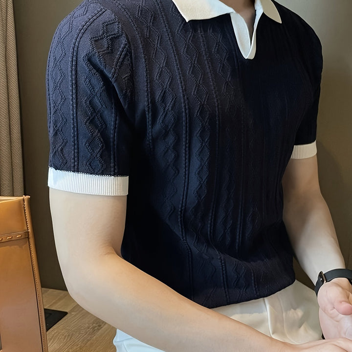 Emerson | Textured Contrast-Collar Polo Shirt