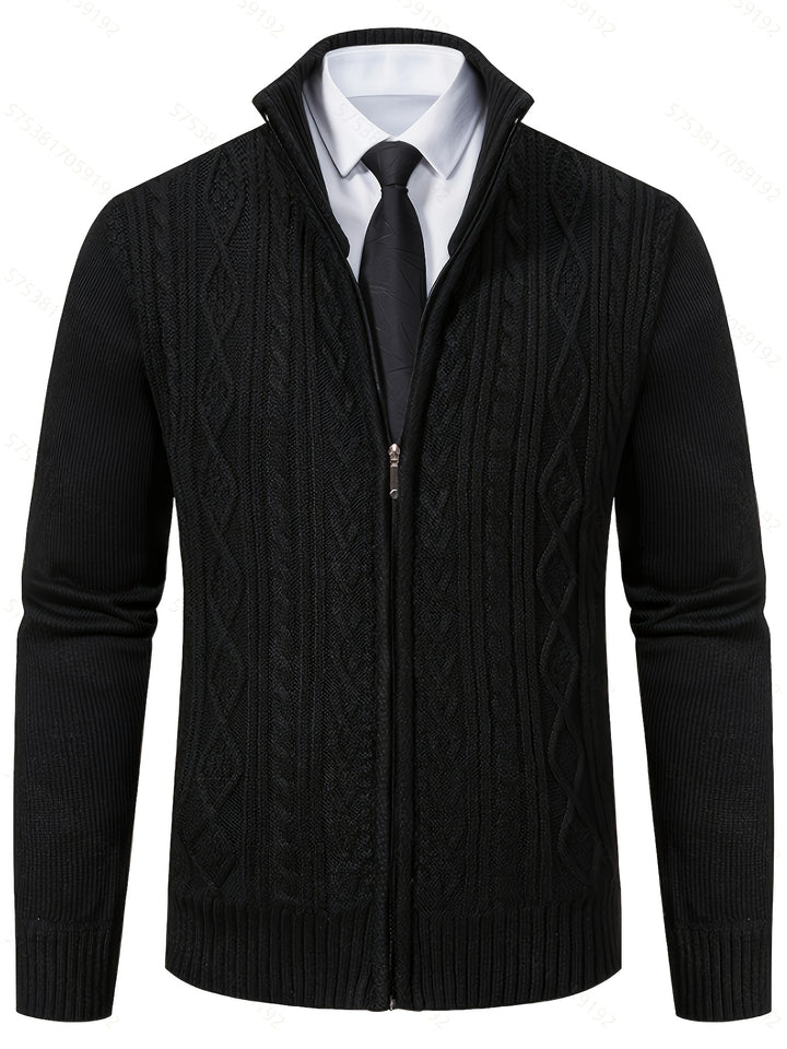 Edmund | Textured Stand-Collar Zip Cardigan