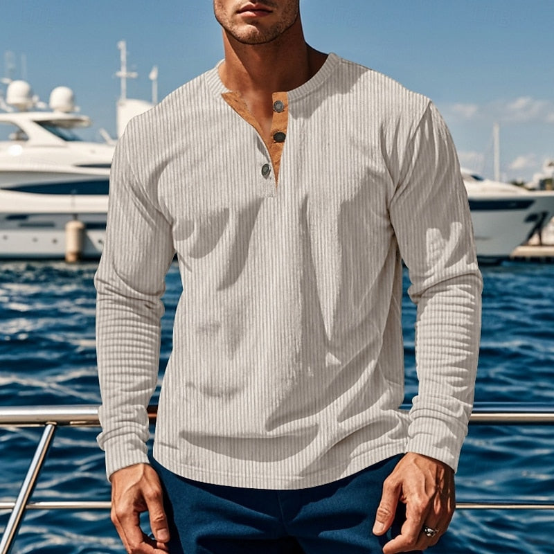Foster | Ribbed Long-Sleeve Henley Shirt