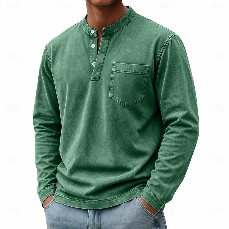 Theodore | Vintage-Wash Long Sleeve Henley Shirt