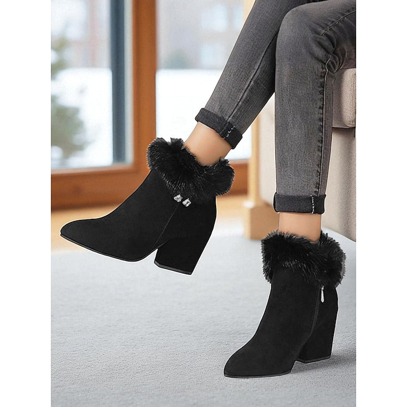 Pearl | Fur-Trimmed Block Heel Ankle Boots
