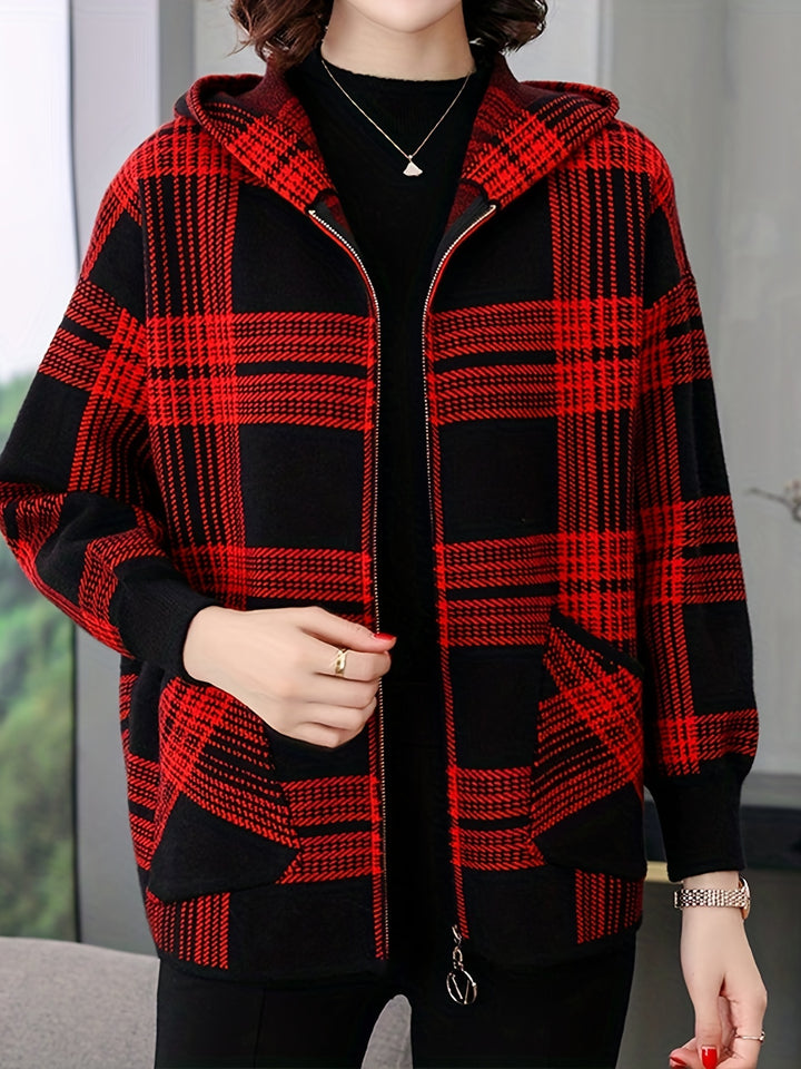 Delaney | Checked Hooded Zip-Up Jacket
