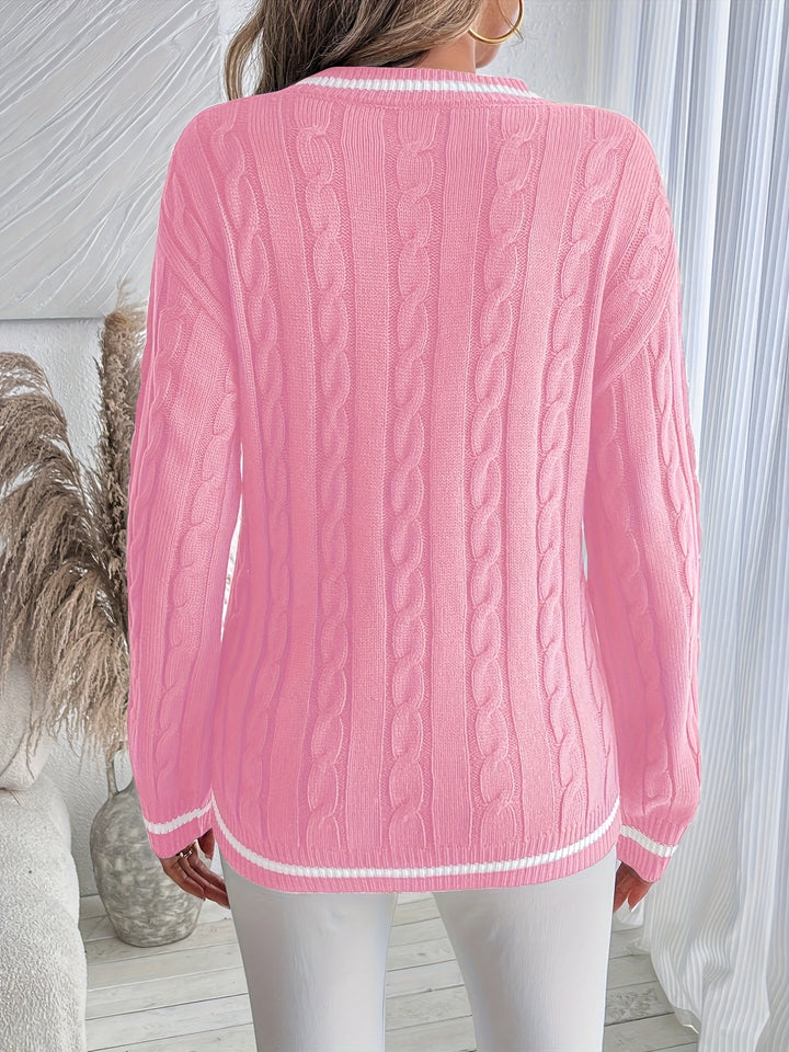 Katherine | Striped V-Neck Cable Jumper