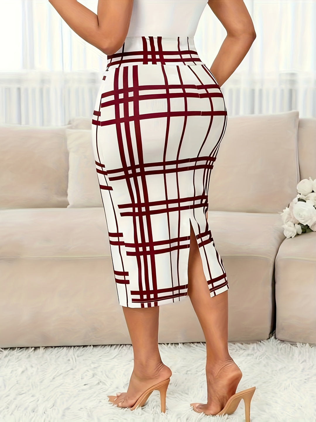 Margaret | Tailored Check Midi Skirt