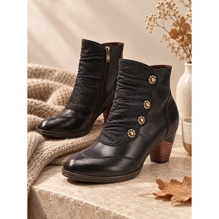 Maisie | Ruched Button Heeled Ankle Boots
