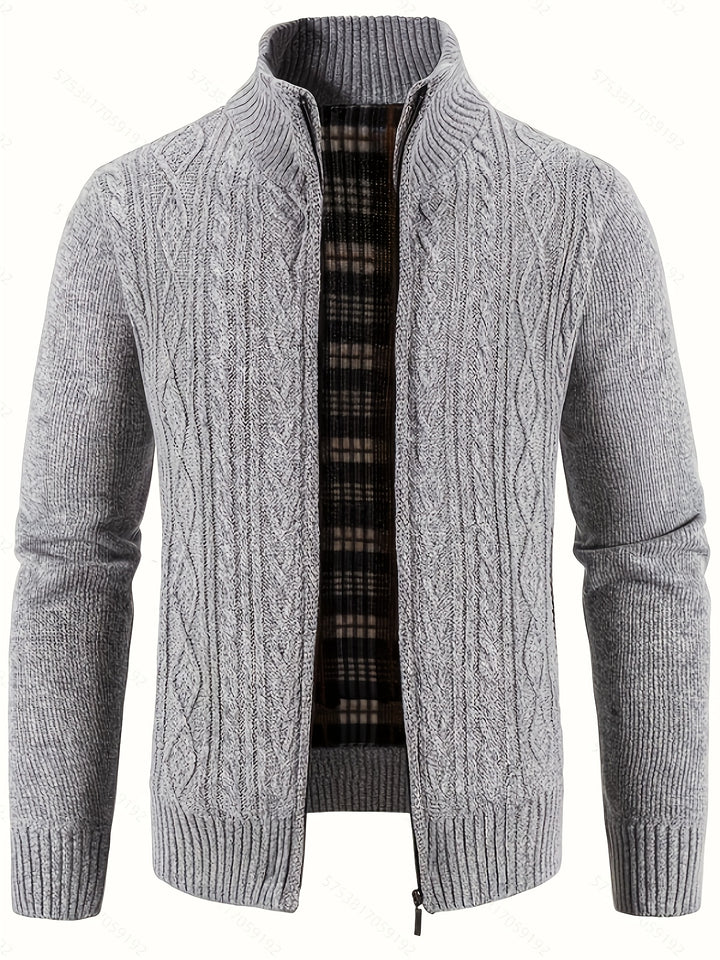 Edmund | Textured Stand-Collar Zip Cardigan