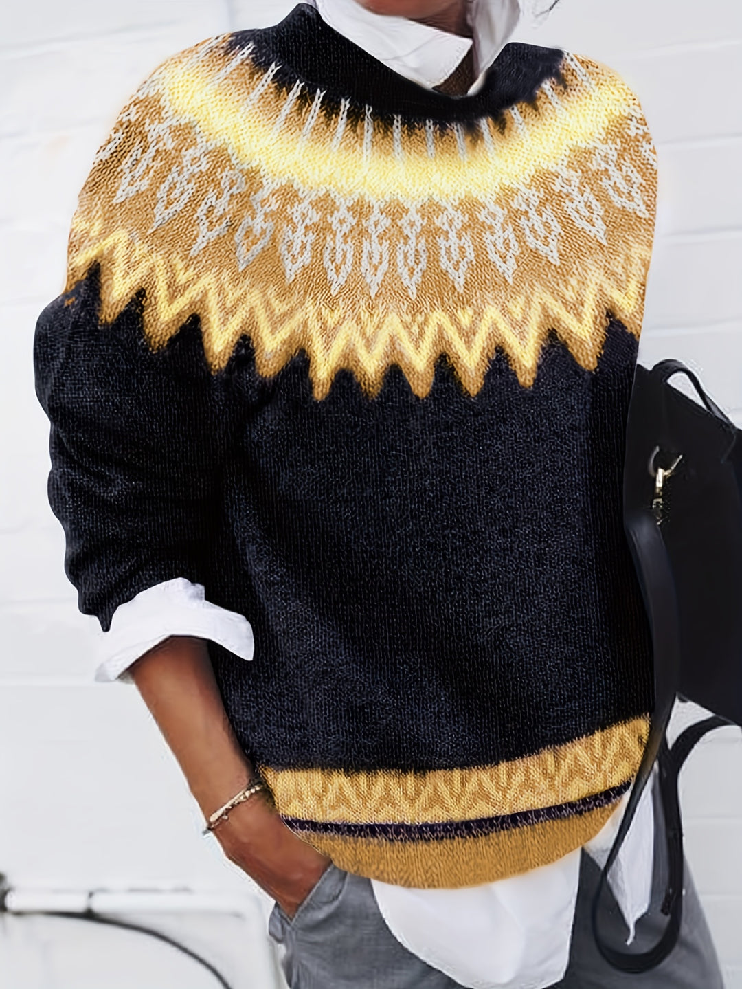 Sylvia | Chunky Jacquard Round Neck Sweater