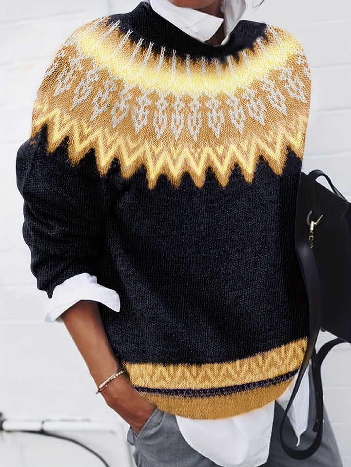 Sylvia | Chunky Jacquard Round Neck Sweater