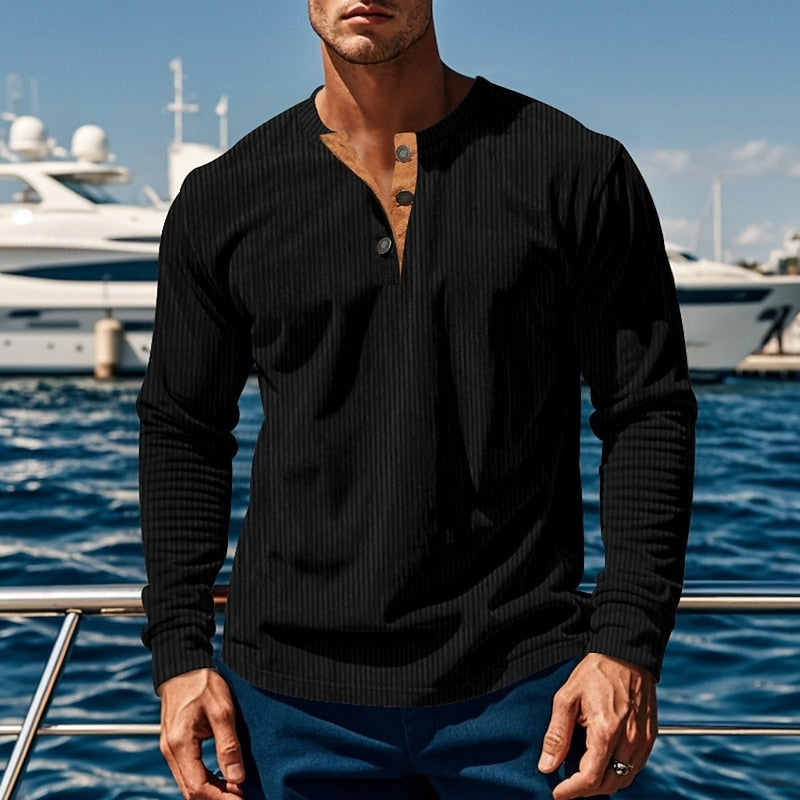 Foster | Ribbed Long-Sleeve Henley Shirt