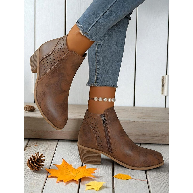 Adrienne | Cutout Block-Heel Ankle Boots