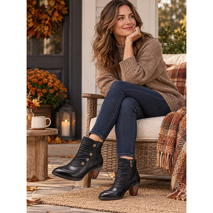 Maisie | Ruched Button Heeled Ankle Boots