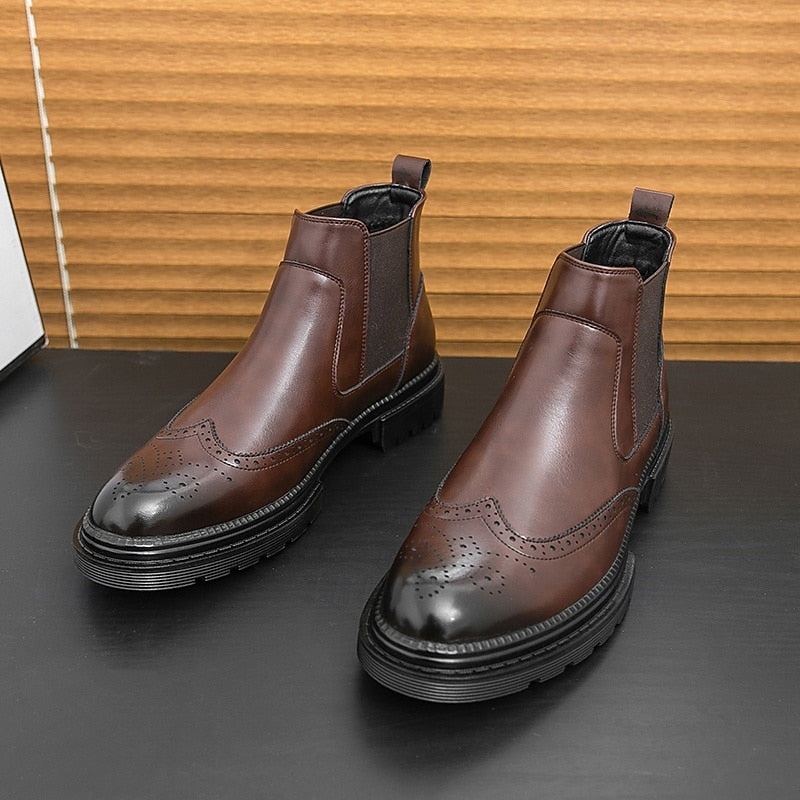 Leonard | Refined Brogue Chelsea Boots