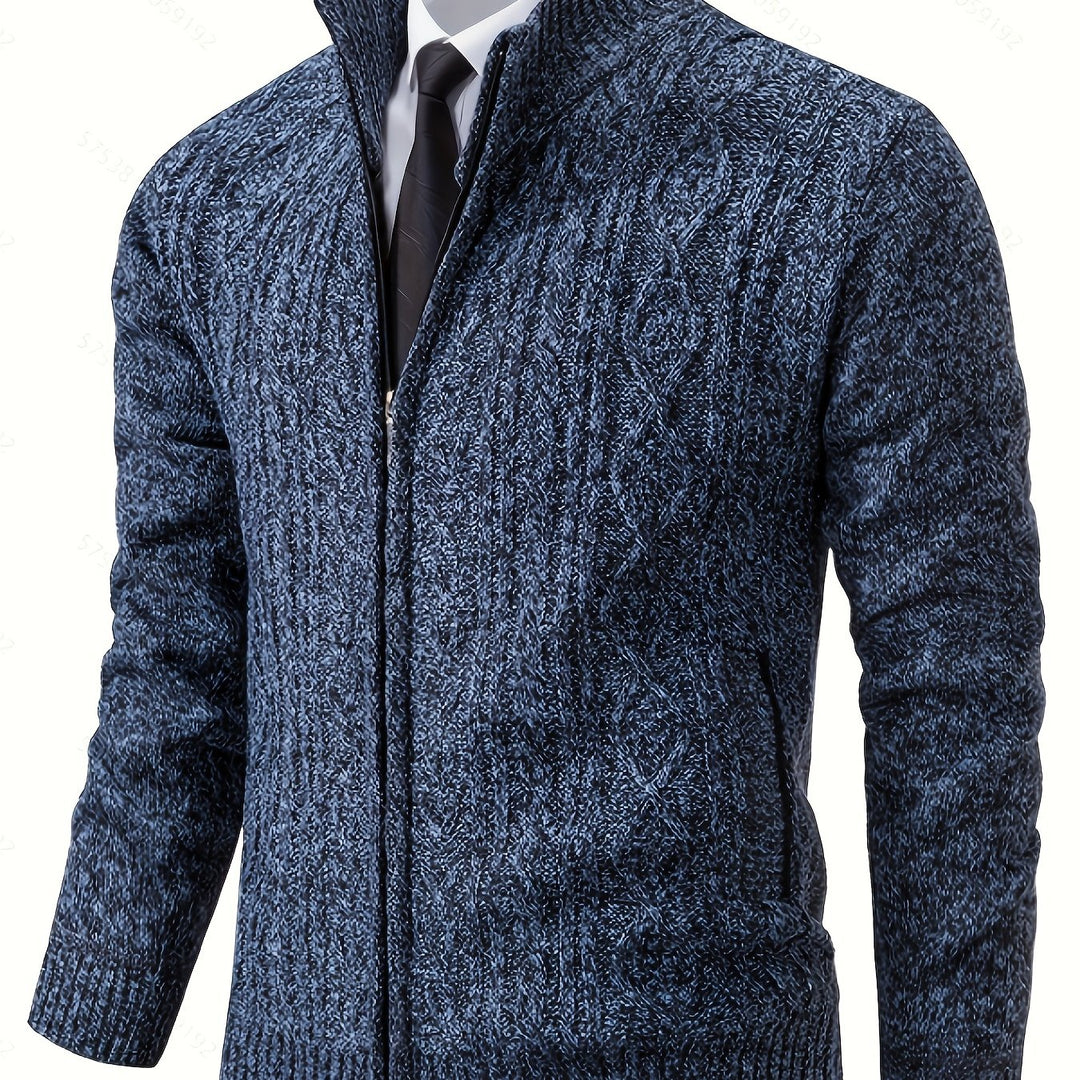 Edmund | Textured Stand-Collar Zip Cardigan