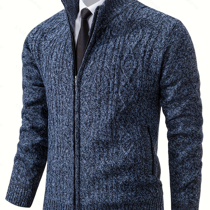 Edmund | Textured Stand-Collar Zip Cardigan