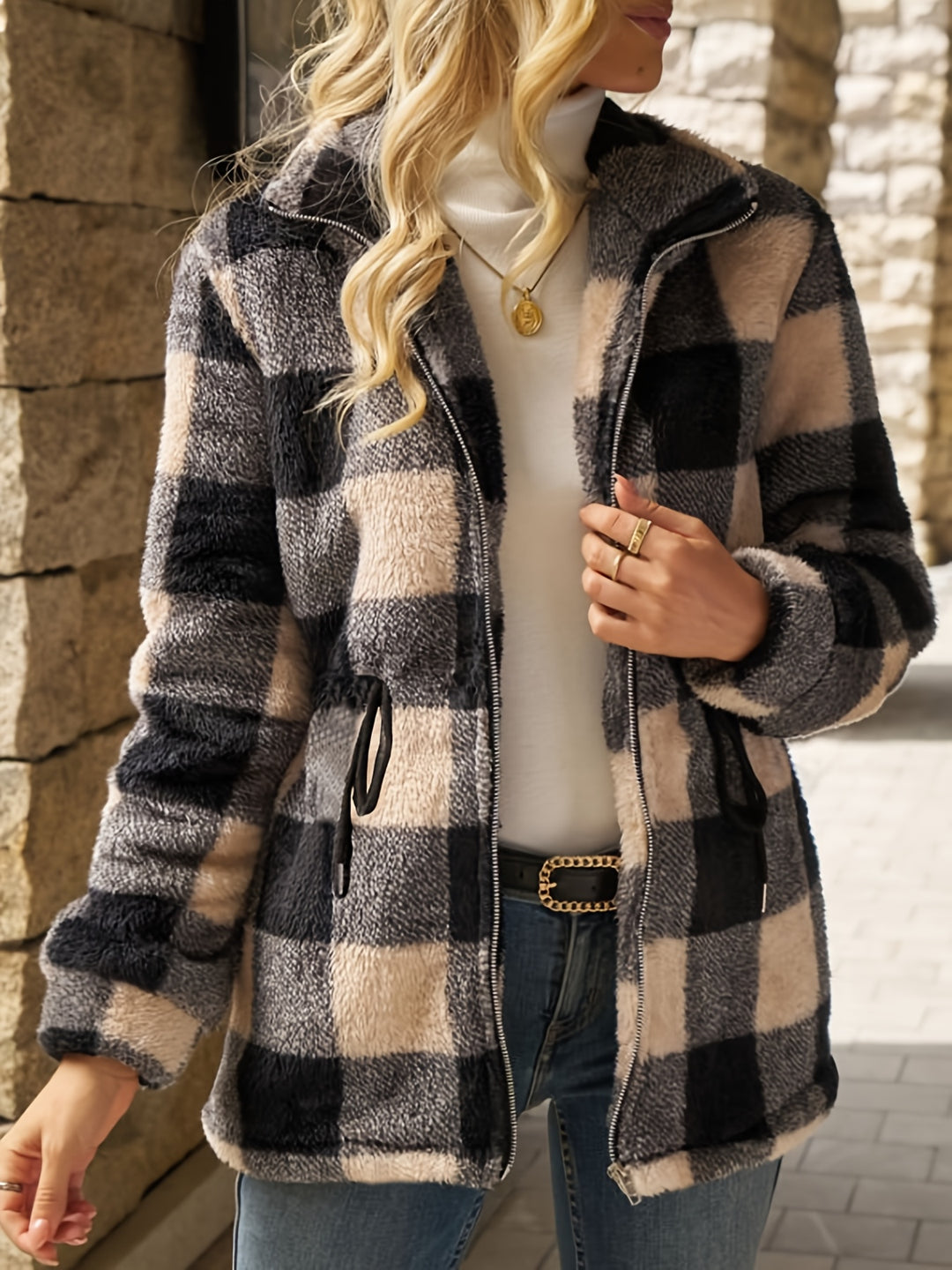 Leona | Cosy Checked Hooded Jacket