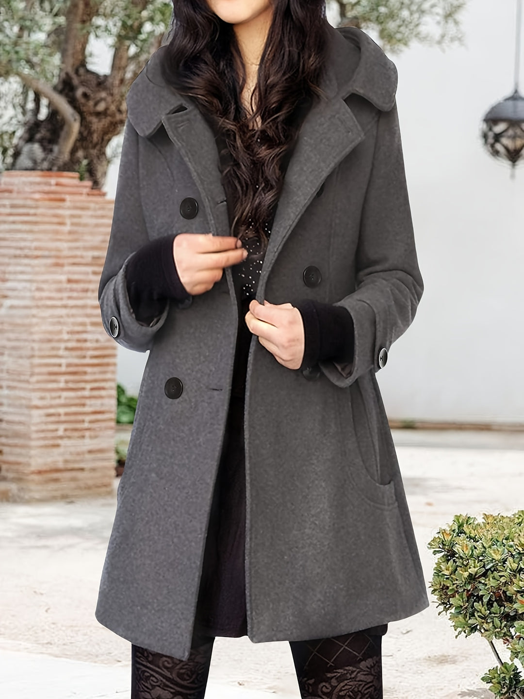 Georgina | Hooded Double-Breasted Mid-Length Coat