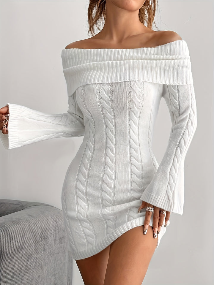 Gabrielle | Off-Shoulder Cable-Knit Dress