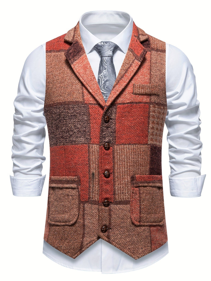 Benedict | Patchwork Vest with Herringbone Pattern
