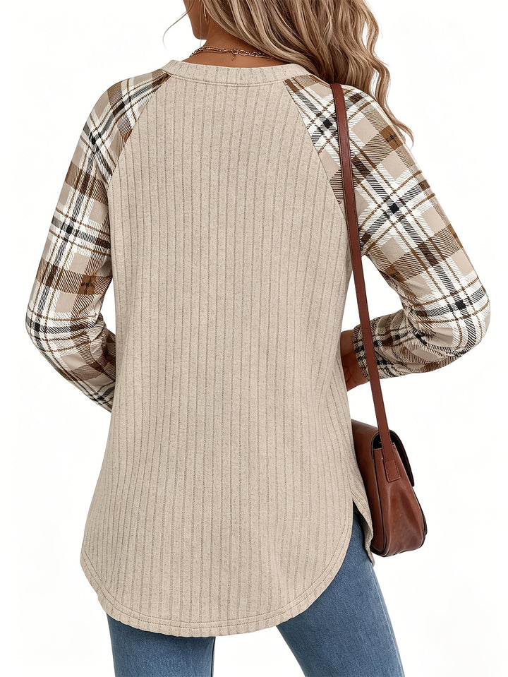 Audrey | Ribbed Check-Sleeve Top
