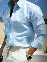 Damian | Breathable Striped Long-Sleeve Lapel Shirt