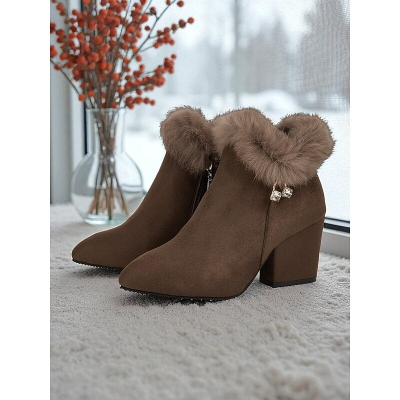 Pearl | Fur-Trimmed Block Heel Ankle Boots
