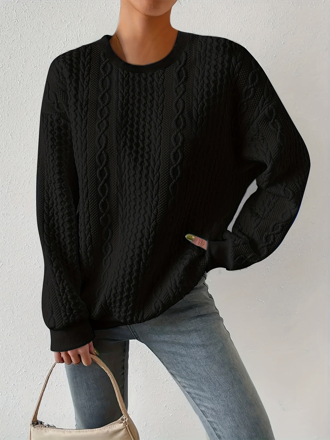 Maisie | Cable-Textured Crewneck Sweatshirt