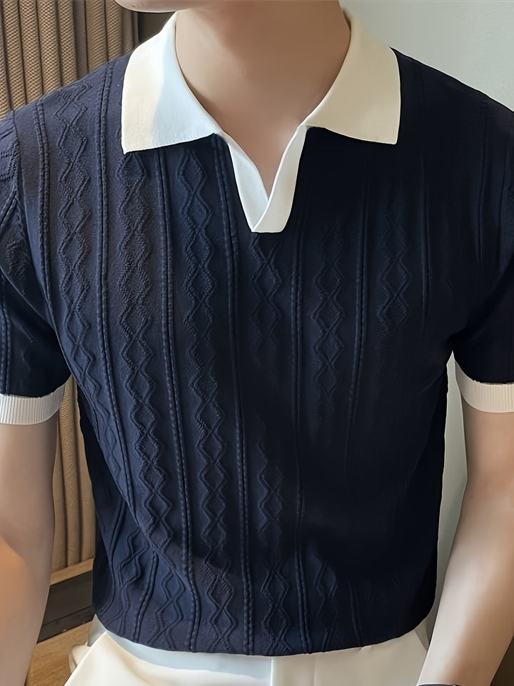 Emerson | Textured Contrast-Collar Polo Shirt