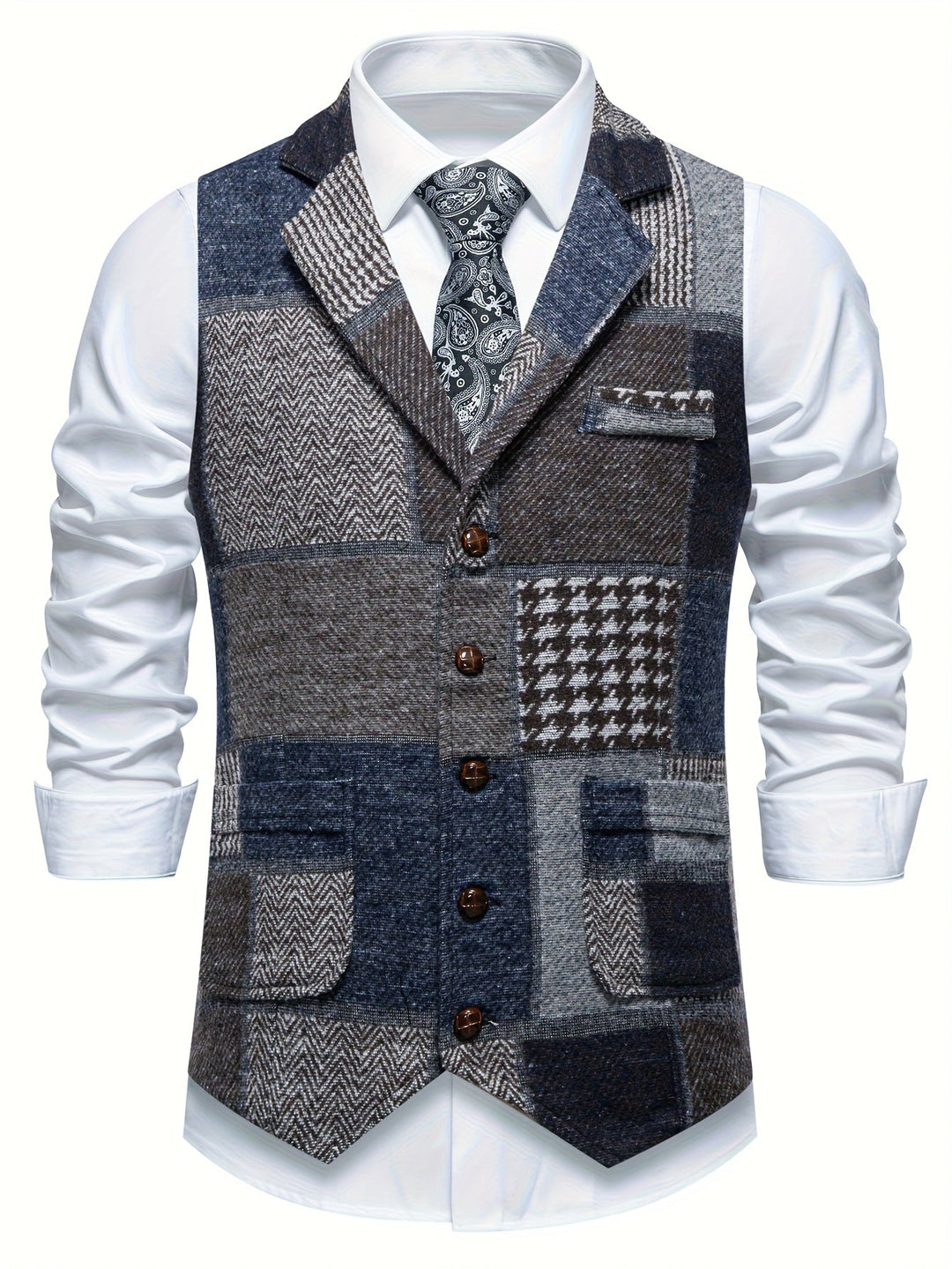 Benedict | Patchwork Vest with Herringbone Pattern