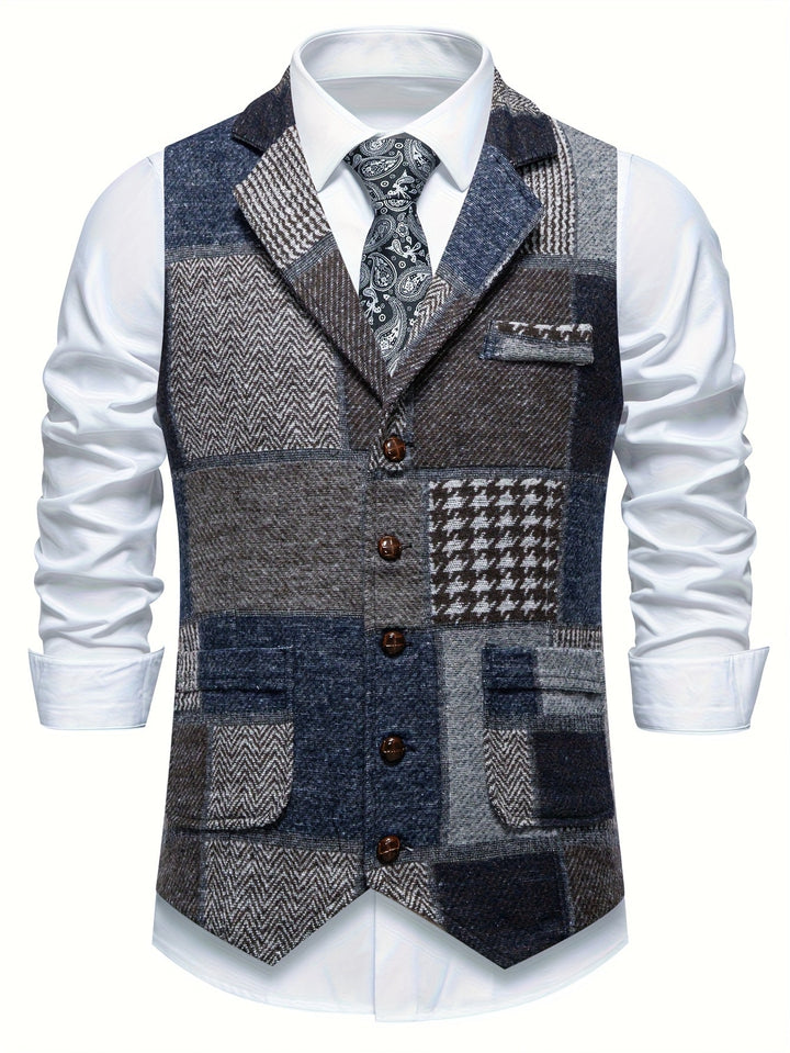 Benedict | Patchwork Vest with Herringbone Pattern