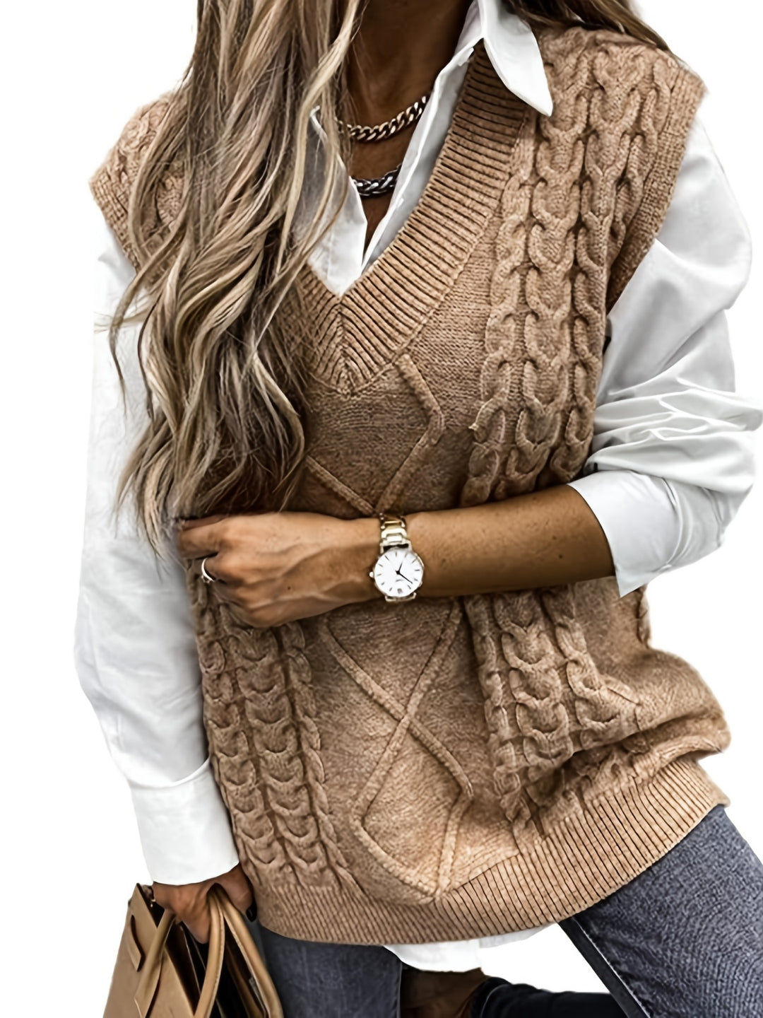 Colleen | Cable-Knit V-Neck Sweater Vest
