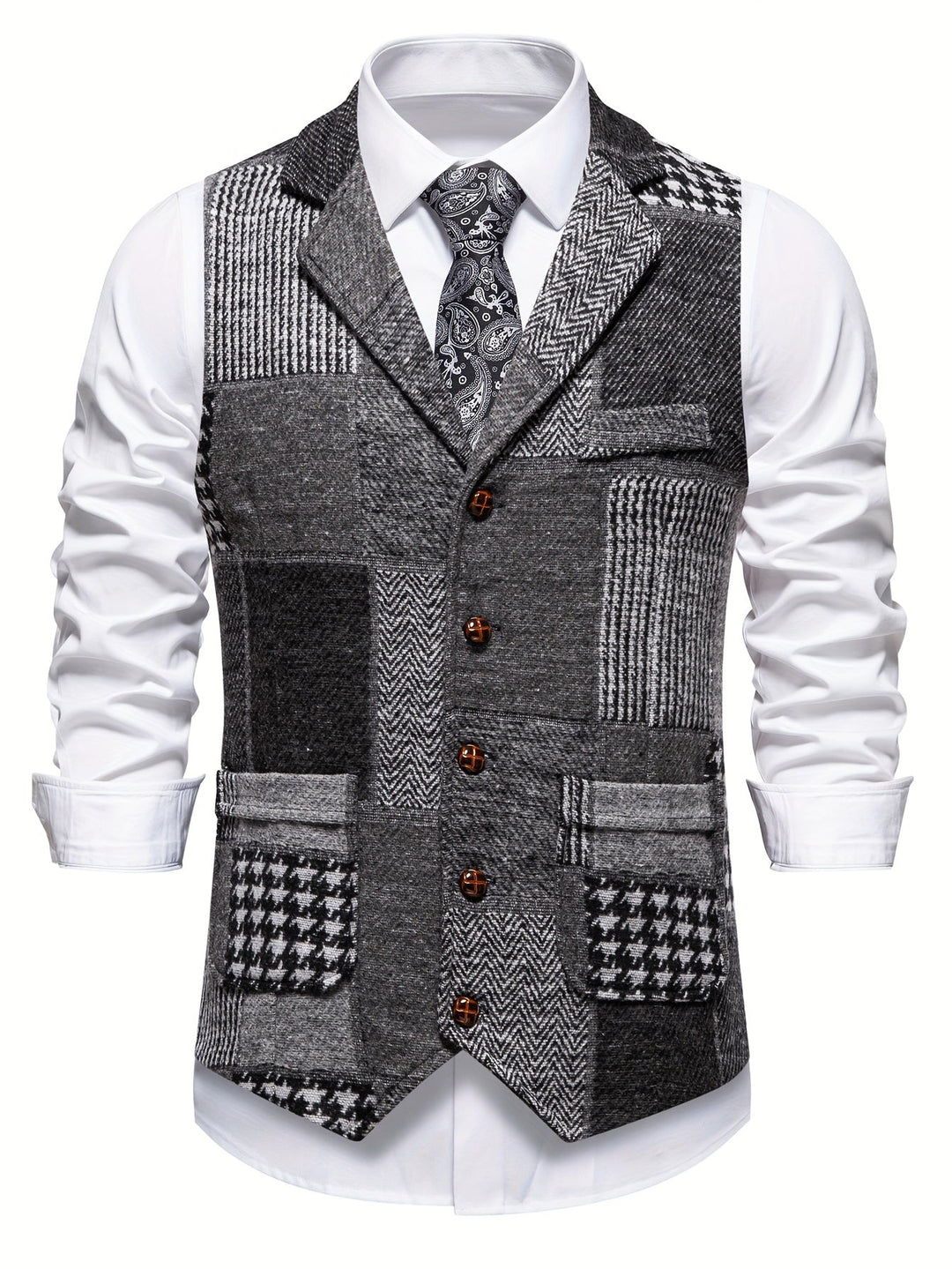 Benedict | Patchwork Vest with Herringbone Pattern