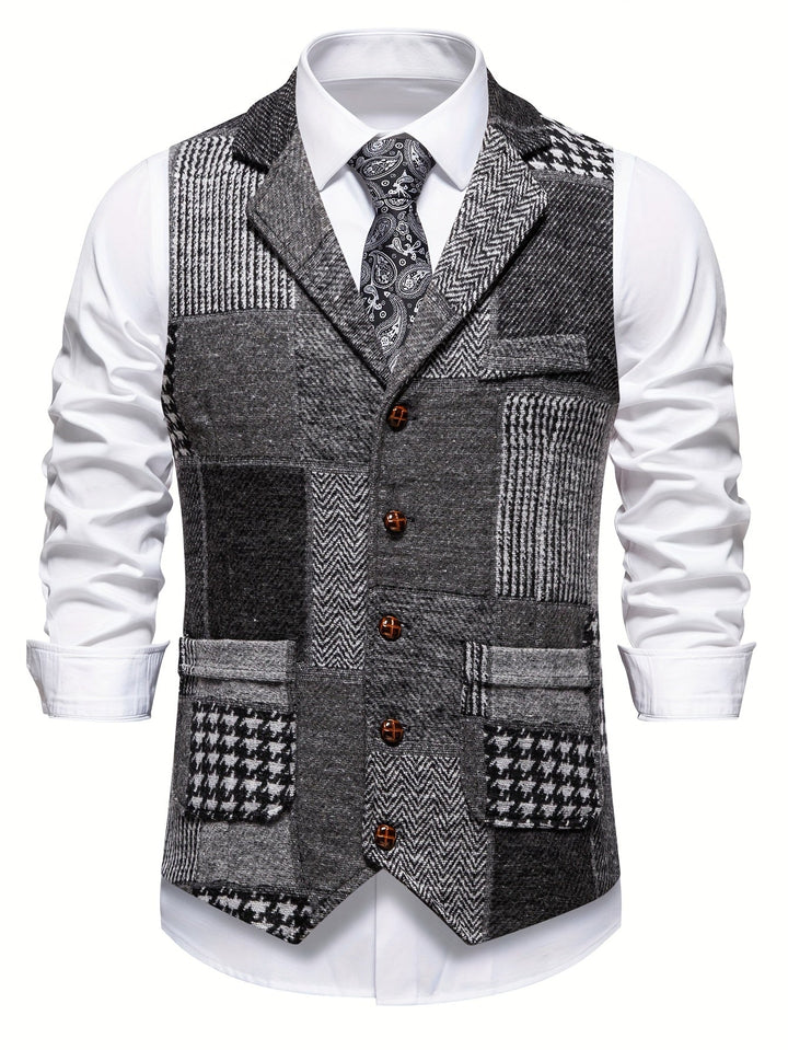Benedict | Patchwork Vest with Herringbone Pattern