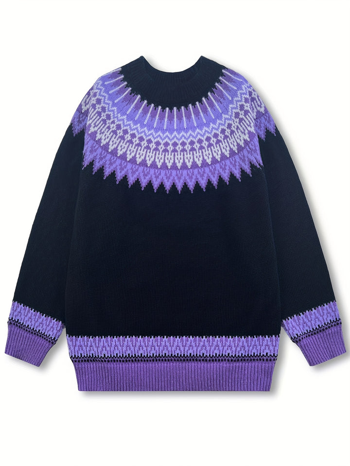 Sylvia | Chunky Jacquard Round Neck Sweater
