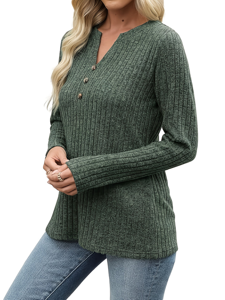 Noelle | Ribbed V-Neck Button Top