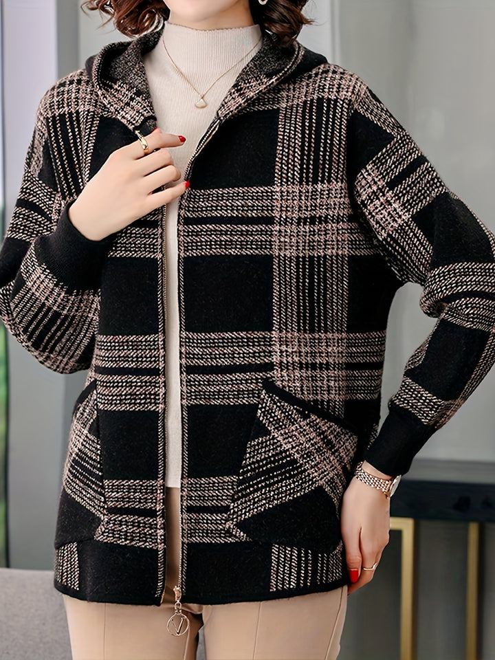 Delaney | Checked Hooded Zip-Up Jacket