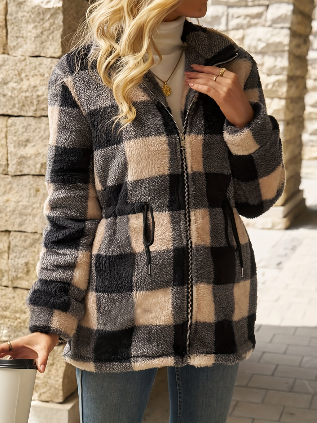 Leona | Cosy Checked Hooded Jacket