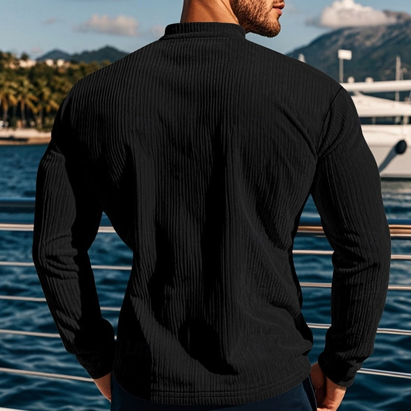 Foster | Ribbed Long-Sleeve Henley Shirt