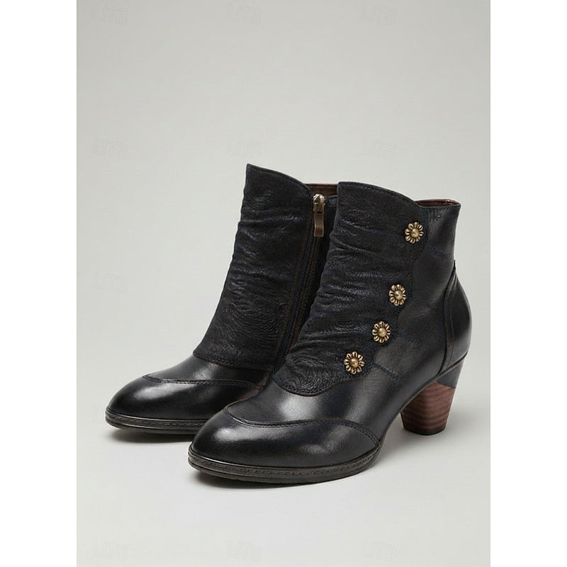 Maisie | Ruched Button Heeled Ankle Boots